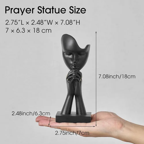 Miniatura 3 de 3 piezas de estatuas de oración de decoración negra, figuras modernas de oración de paz, detalles de decoración de estantes, escultura de arte