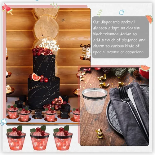 Miniatura 4 de Skylety 100 vasos de vino de plástico de 9 onzas con borde de graduación, vasos desechables para bebidas de boda, copas de cóctel para actividades