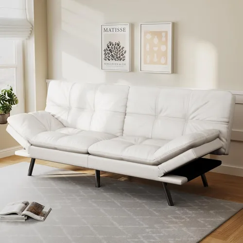 Miniatura 15 de Opoiar Sofá cama futón covertible de 71 pulgadas de largo, sofá futón de piel sintética, sofá biplaza moderno de espuma viscoelástica, sofá pequeño