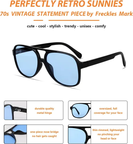Miniatura 5 de Lentes de sol vintage retro de los años 70 para mujer y hombre, montura clásica, cuadrada y grande estilo aviador, lentes naranjas de moda UV400