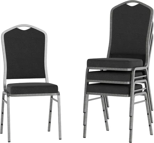 Miniatura 17 de Flash Furniture HERCULES Series - Silla apilable para banquetes con respaldo de corona en tela negra con estampado, marco de vena plateada Tela