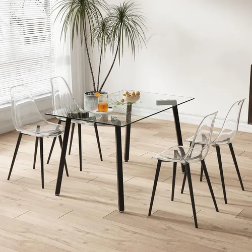 Miniatura 4 de RGZ Juego de 4 sillas de comedor, sillas de acrílico con asiento transparente en forma de cuchara, sillas de comedor transparentes con patas