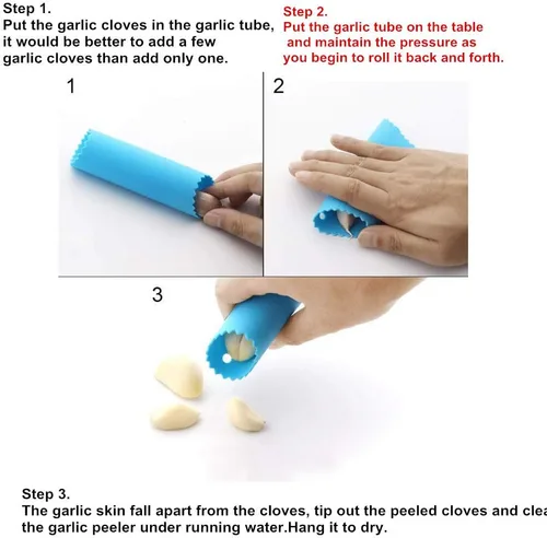 Miniatura 7 de Rodillos de tubo pelador de ajo de silicona, removedor de piel, rodillo de ajo para herramientas útiles de cocina (azul, verde)