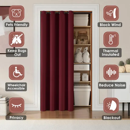 Miniatura 3 de ChrisDowa Cortinas Opacas para Puerta de Entrada para Privacidad, Cortinas con Ojales para Puerta de Armario de Dormitorio, Cubierta de Entrada