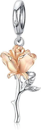 BISAER Dijes de plata de ley 925 para pulseras de gato taza de café rosa cuentas de animales joyería de regalo para mujeres Plata esterlina