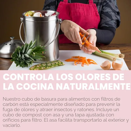 Miniatura 4 de Calificación superior del cesto de basura de acero inoxidable Epica, cubeta para abono de 1.3 galón, incluye filtro de carbón.