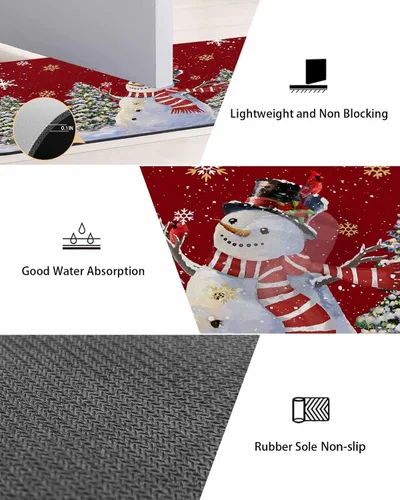 Miniatura 3 de Tapete rojo de Navidad para bañera, antideslizante, de secado rápido y absorbente, tierra de diatomeas, fregadero, dormitorio, cocina, lavable