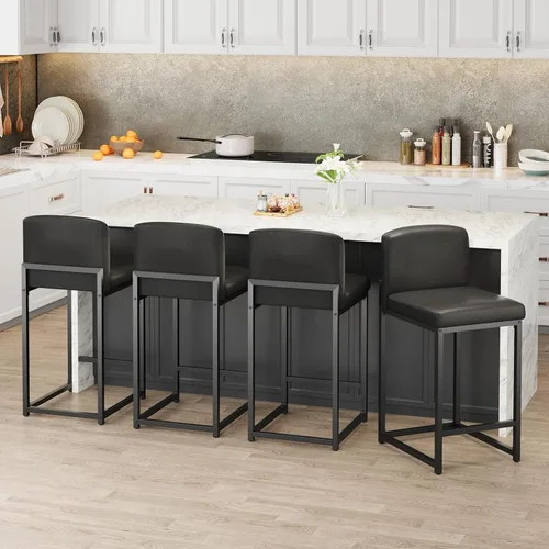 Miniatura 17 de GarveeHome Juego de 2 taburetes de bar, modernos taburetes de bar de altura de mostrador con respaldo y reposapiés, taburetes de bar tapizados