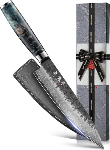 Cuchillo de chef japonés de 8 pulgadas, forjado a mano de 67 capas Damasco VG10 Core cuchillo de cocina para chefs domésticos y profesionales,
