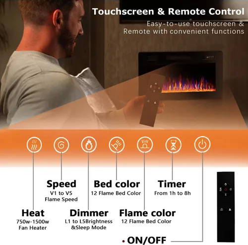 Miniatura 4 de Vitesse Chimenea eléctrica ultrafina de 30 pulgadas, con bisel estrecho, calentador de chimenea lineal empotrado en la pared, control remoto
