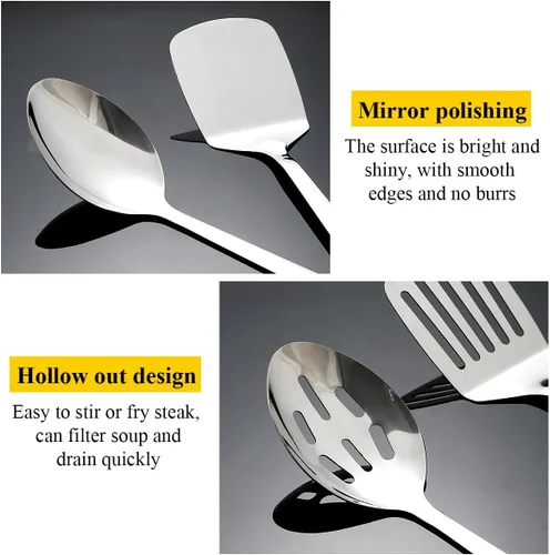 Miniatura 7 de Homquen Juego de utensilios de cocina de acero inoxidable, 4 piezas, juego de utensilios de cocina, juego de espátulas, cucharas de cocina, 1.