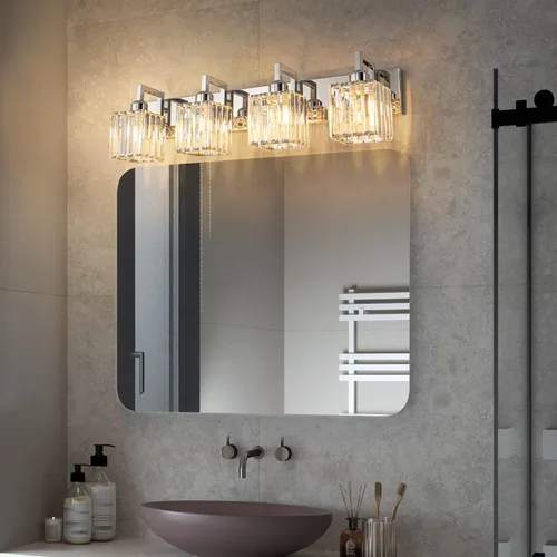 Miniatura 2 de Moderna lámpara de cristal para pared/tocador de baño, de 4 luces, color cromo Cromo torcido