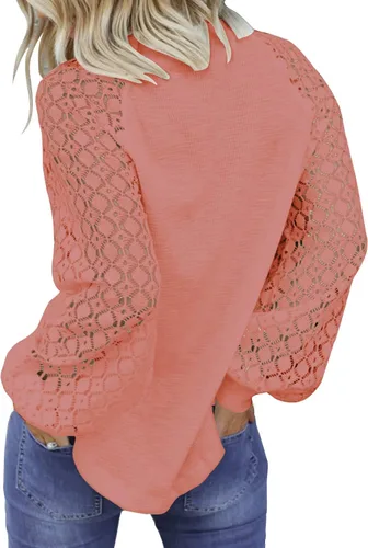 Miniatura 2 de MIHOLL - Camiseta de encaje y manga larga para mujer, estilo informal, blusa con corte suelto
