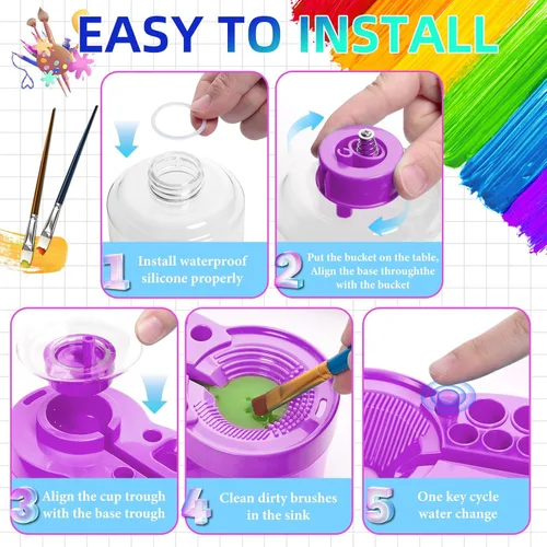 Miniatura 3 de Paint Brush Cleaner with Paint Tray, Upgraded 6-in-1 Painting Washer with Drain and Brush Holder, Water Circulation Painting Supplies for Acrylic