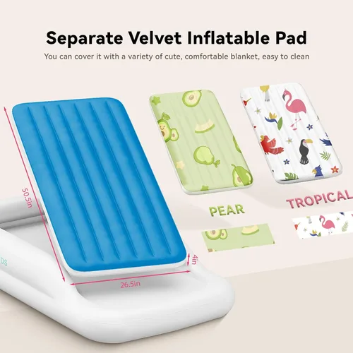 Miniatura 6 de COMMOUDS Cama de viaje portátil para niños pequeños con protectores de seguridad, colchón de aire inflable para niños con bomba eléctrica, colchón