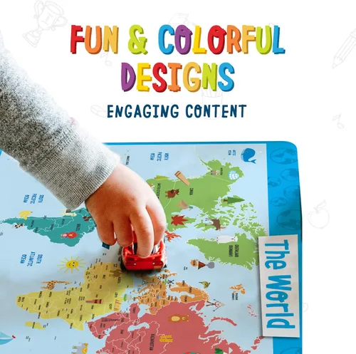 Miniatura 3 de Merka Juego de 4 manteles individuales educativos para niños, 17 x 11 pulgadas, silicona multicolor, lavables y reutilizables con respaldo de agarre