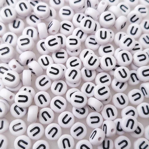 Miniatura 15 de Más de 200 cuentas de letras M individuales de 0.16 x 0.27 pulgadas para la fabricación de joyas, alfabeto acrílico redondo blanco a granel