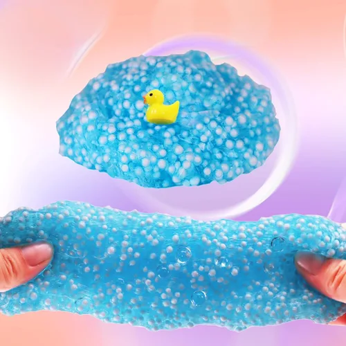 Miniatura 5 de Azeperoy Slime de gelatina azul cielo premezclado con destellos y textura crujiente, incluye 4 juegos de complementos, estimulación sensorial y Azul