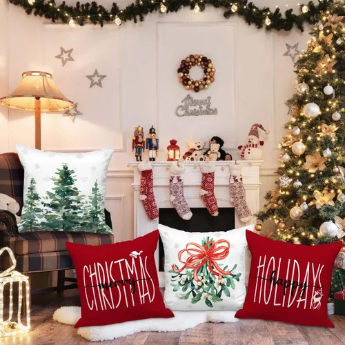 Miniatura 5 de Lanpn Juego de 4 fundas de almohada decorativas de Navidad de 16x16, funda de almohada decorativa para exteriores, bosque de invierno, funda