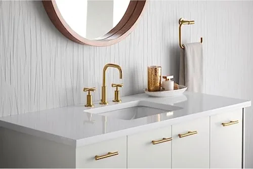Miniatura 2 de Kohler K-14410-4-BGD Purist - Grifo para lavabo de baño con manijas de palanca baja y boquilla baja, 14406-3-SN Níquel pulido vibrante