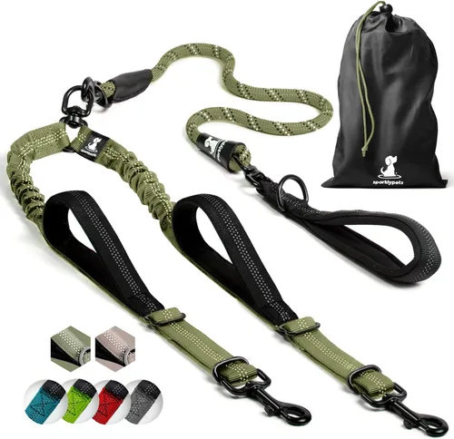 Miniatura 13 de Correa doble premium para dos perros, absorción de golpes, antitirón, doble correa para razas medianas y grandes con accesorio de correa doble
