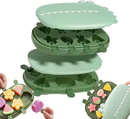 Juego de moldes para paletas de cocodrilo con palillos, moldes apilables de silicona para helados, moldes para helados, accesorios de cocina, fácil