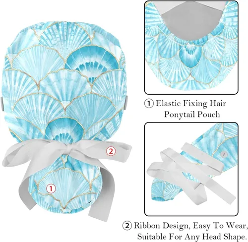 Miniatura 4 de 2 gorras de trabajo para mujer con botón Ocean Turtle cubierta de pelo largo cinta con cordones