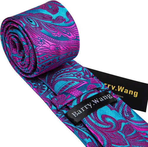 Miniatura 51 de Barry.Wang - Juego de corbata de seda para hombre, diseño de cachemira, pañuelo y gemelos de bolsillo