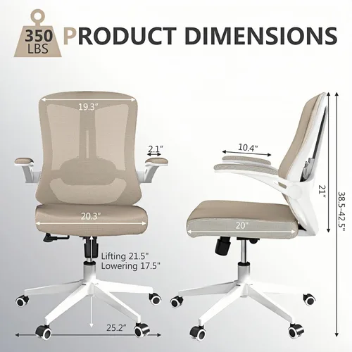 Miniatura 2 de poki Silla de oficina ergonómica, silla de escritorio de oficina en casa con ruedas, silla de oficina de malla con soporte lumbar, cómoda silla
