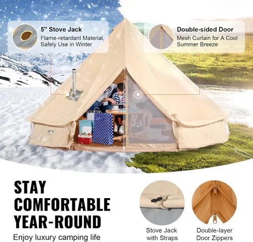 Miniatura 3 de VEVOR Tienda de Campana de Lona, Yurta de 4 Estaciones para Acampar con Toma de Estufa, Transpirable, Sostiene hasta 4 Personas, Acampada Familiar