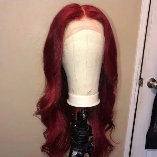 Miniatura 2 de Peluca de color burdeos 99J invisible falso cuero cabelludo encaje frontal pelucas de cabello humano brasileño Remy línea capilar natural 13x4 parte