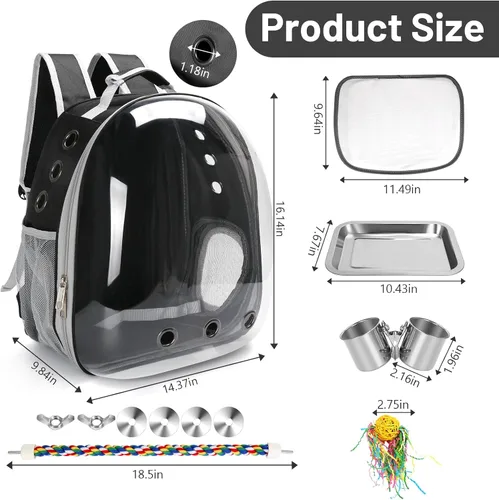 Miniatura 2 de Mochila para pájaros, jaula de viaje para pájaros para loros pequeños y medianos, periquitos, cacatúas, bolsa portátil de ventana de burbujas