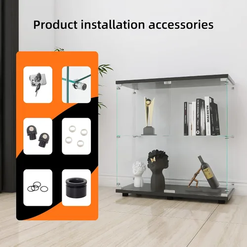 Miniatura 6 de LFT HUIMEI2Y Vitrina de cristal con 2 estantes con puerta doble, gabinetes Curio de instalación rápida en 30 minutos, estantería de pie de vidrio