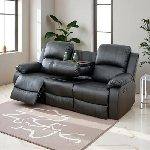 Miniatura 22 de Conjunto de sofá para sala de Estar, sillón reclinable de cuero transpirable, sofá de 3 plazas para cine en casa con portavasos para apartamento