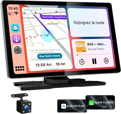 TECXERLLON Pantalla inalámbrica CarPlay de 9.0 pulgadas para automóvil, pantalla Android Auto para automóvil con cámara de respaldo, pantalla táctil