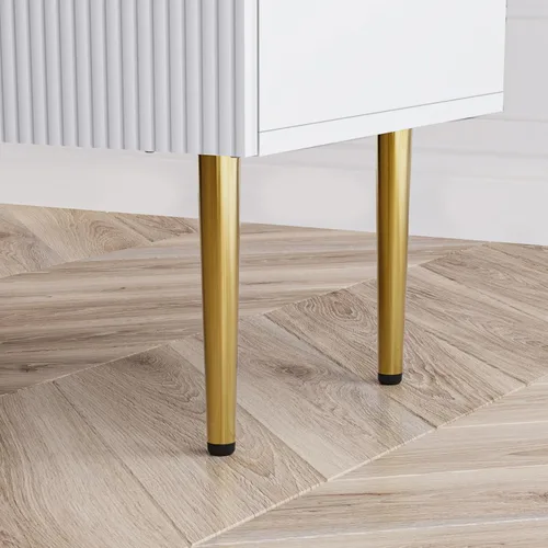 Miniatura 6 de Mesita de noche blanca para dormitorio, juego de 2 mesitas de noche acanaladas, mesa de noche moderna de mediados de siglo con patas de metal dorado