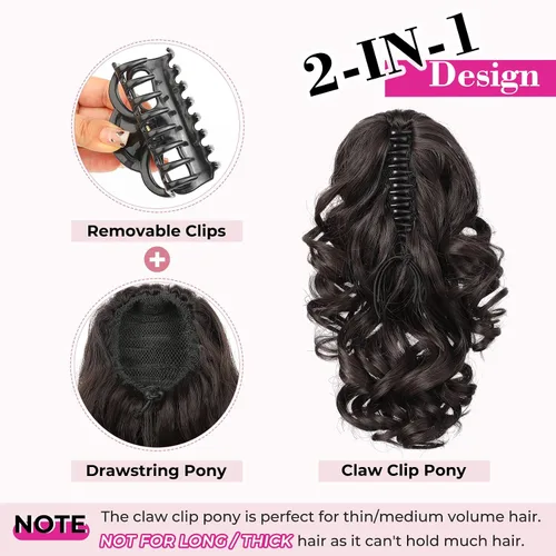 Miniatura 3 de REECHO Extensión de Cola de Caballo de 12", Clásica Suelta Rizada Ondulada con Clip de Garra, Extensiones de Cabello de Colas de Caballo para Mujer