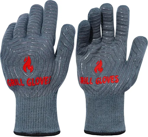 Miniatura 10 de QUWIN Guantes para barbacoa, guantes para horno, resistentes al calor extremo de 1472℉, guantes para parrilla de silicona antideslizantes para Negro