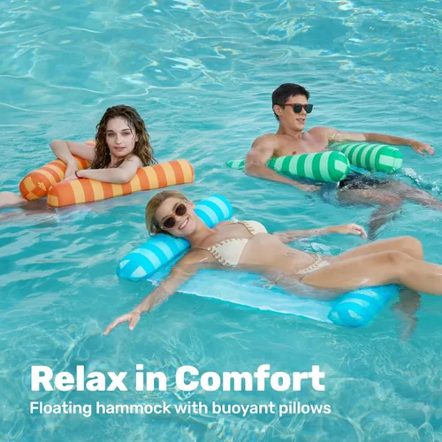 Miniatura 3 de Sloosh Paquete de 3 hamacas inflables para piscina, hamacas de agua, accesorios multiusos para piscina (silla, silla, hamaca, flotador)