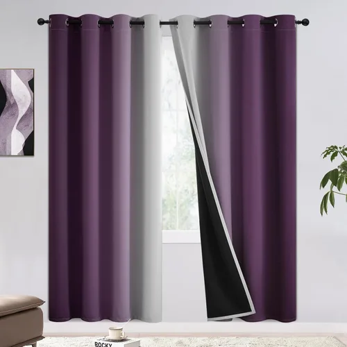 Miniatura 41 de COSVIYA - Cortinas 100% opacas y visillos con ombre, cortinas negras de 63 pulgadas de largo, 2 paneles, cortinas de oscurecimiento total