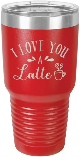 Miniatura 17 de Taza de viaje de acero con recubrimiento de polvo grabado con láser, con texto en inglés "I Love You A LATTE Engraved Tumbler", sin BPA