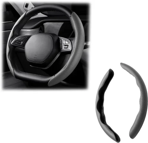 Miniatura 14 de LoyaForba Funda universal para volante de automóvil, protector universal de cuero segmentado de 15 pulgadas, antideslizante y suave, transpirable