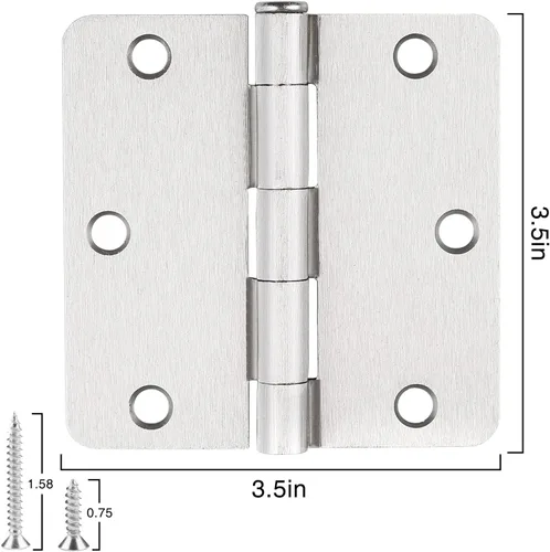 Miniatura 2 de Bisagras de puerta de níquel cepillado de 3.5 pulgadas, radio de 1/4 pulgadas, paquete de 30 bisagras de puerta interior de 3 1/2 para puertas