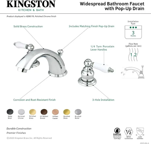 Miniatura 3 de Kingston Brass Grifo de lavabo generalizado KB962PL, latón pulido, centro ajustable de 8 pulgadas