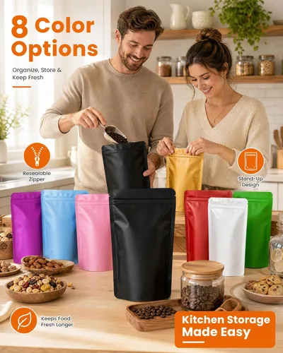 Miniatura 6 de Paquete de 100 bolsas resellables de pie, a prueba de olores, bolsas de papel de aluminio sellables para embalaje (negro, 3.5 x 5.1 pulgadas)