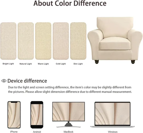 Miniatura 5 de SearchI Funda Elástica para Sofá Funda de Sofá, 3 Piezas Funda para Loveseat con 2 Fundas de Cojín Separadas, Protector de Muebles Lavable para Sala
