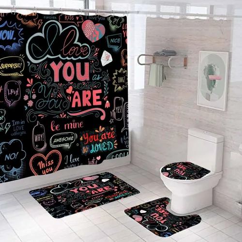 Miniatura 15 de Juego de 4 cortinas de ducha con citas inspiradoras, escaleras de arte en blanco y negro, decoración de baño motivacional para hombres, cortina