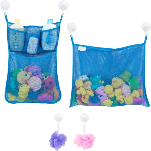 2 x Mesh, Organizador de juguetes para baño + 6 ganchos fuertes, bolsas de red perfecta para juguetes para la tina, Estas bolsas organizadoras