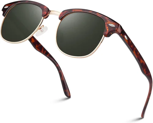 Miniatura 27 de LINVO Gafas de sol polarizadas sin montura para hombres y mujeres, lentes de sol clásicos retro con medio marco para conducir, protección UV Un