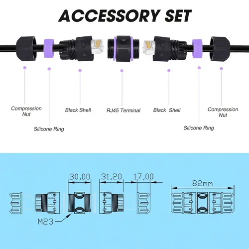 Miniatura 4 de Y.D.F Acoplador RJ45 impermeable IP68, acoplador Ethernet de cobre puro blindado, acoplador Gigabit IP68 impermeable Ethernet al aire libre conector